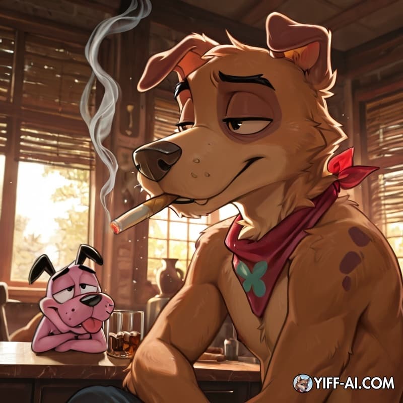 male/male,  gay,  yiff, soft vore, furry, courage the cowardly dog, stoned, smoking_marijuana,
