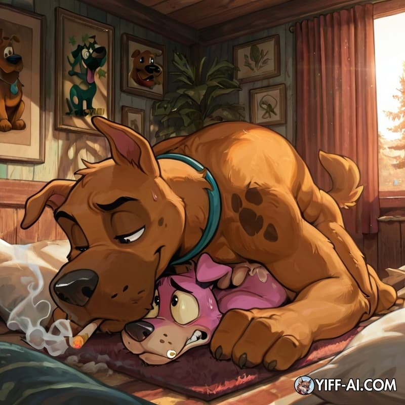  furry, dog, Anthro, male/male, male_penetrating_male, stoned, courage_the_cowardly_dog, Scooby, smoking_marijuana, soft_vore,
