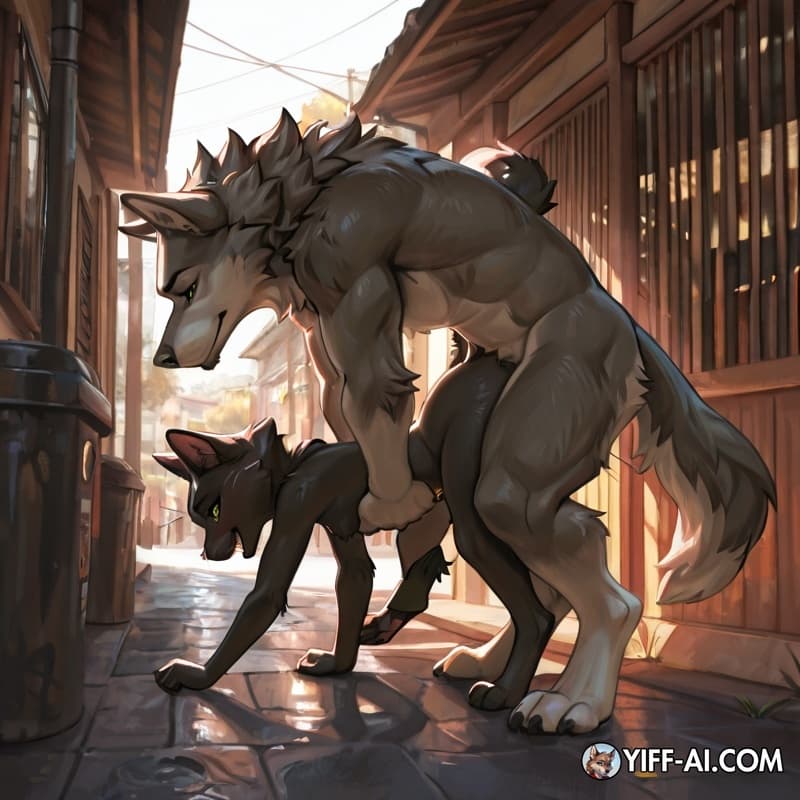 anthro_on_anthro, cat_tail, wolf_tail, public_sex, gay