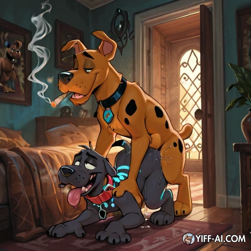 Scooby door, gay furry cartoon stoner haveing gay sex with courage the cowardly dog while smoking marijuana