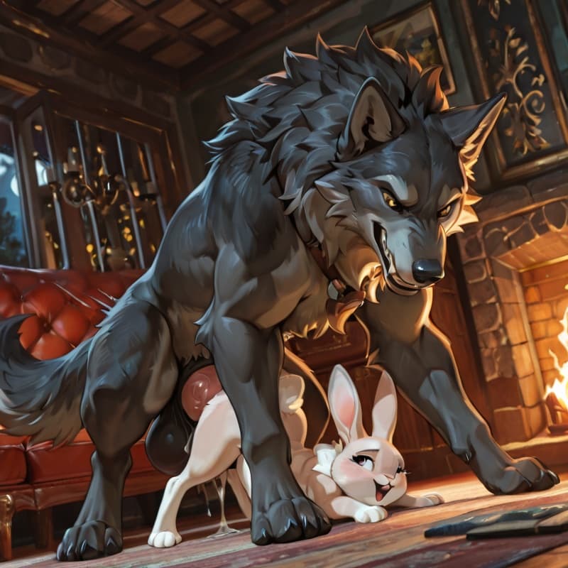 (Male wolf, big_penis, (feral:1.3)), +(female rabbit (feral:1.3)), male_penetrating, female_penetrated, fully_inside, size_difference, larger_male, extreme_size_difference, extreme_penetration,