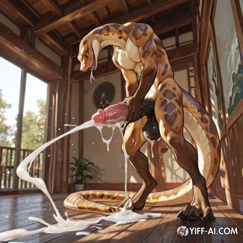 Snake  hyper veiny penis cumshot masturbation standing 