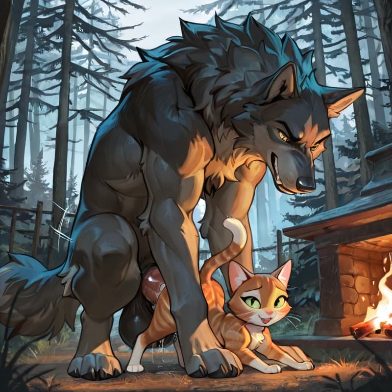 (Male wolf big_penis (feral:1.3)), +(female cat (feral:1.3)), male_penetrating, female_penetrated, fully_inside, larger_male, (extreme_size_difference:1.3), (extreme_penetration:1.3),