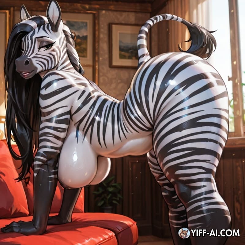 Sexy thick big booty zebra girl bent over naked long_black_hair thick legs