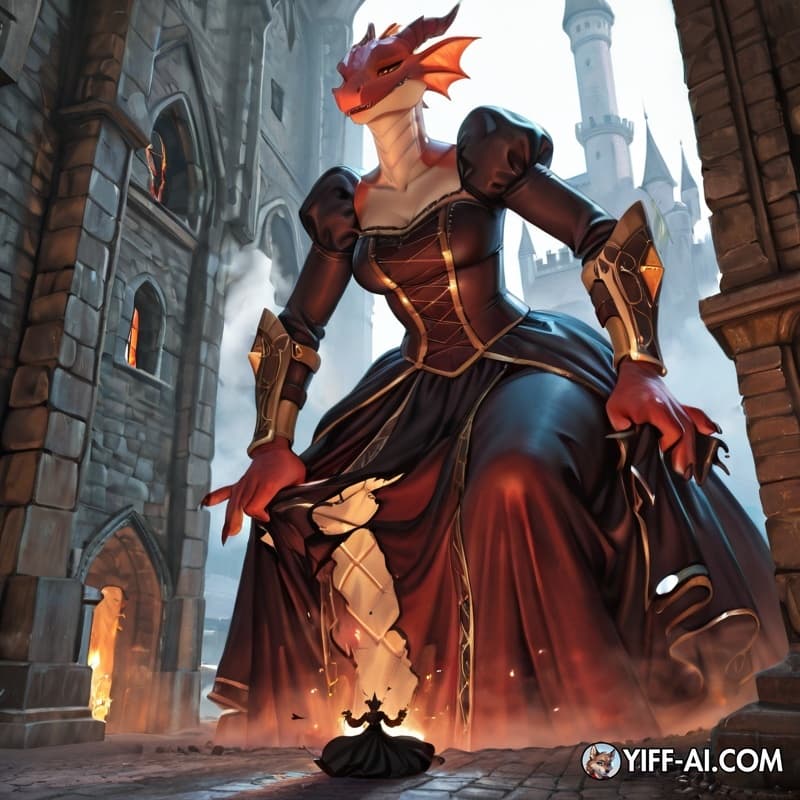 Dragoness, growth, castle, dress, ripping, giant