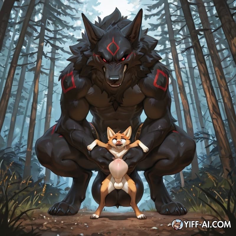 feral_on_feral, canine_genitalia, sheath, huge_penis, huge_balls, huge_sheath, extreme_penetration, size_difference, abdominal_bulge, evil_face, evil_top