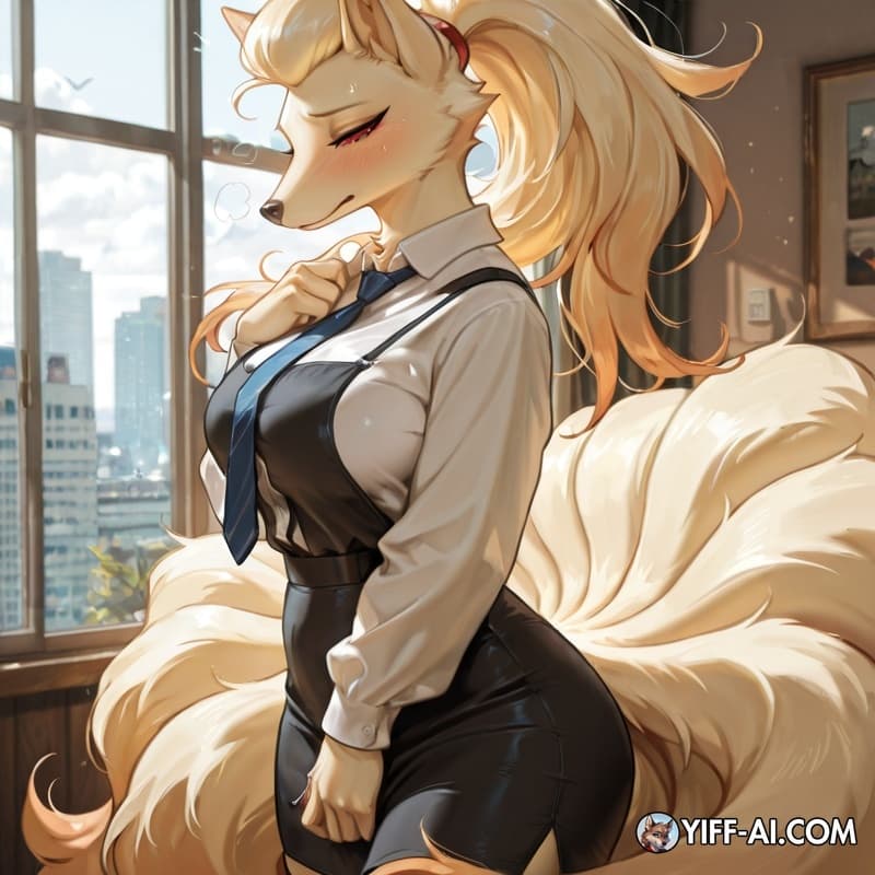 A female Ninetales in the office tears her own clothes to shreds