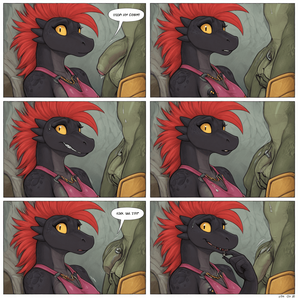 By ECMajor, by daftpatriot, by ben300, by narse, by nightfaux dragon, lizard, black_scales, Black skin, big Black nipples, Red hair, black vagina, genital_piercing, , nipple_piercing, facial_piercing,