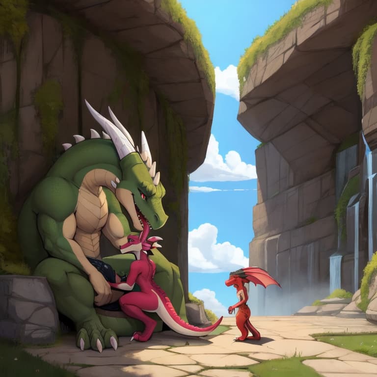 +Add_chaeacter, dragon, male_(gender), huge_(size) big_penis_(anatomy) feral_(anatomy) standing, +add_character, kobold, small, Female_gender, sitting, oral_penetration, (female_penetrated:1.3)