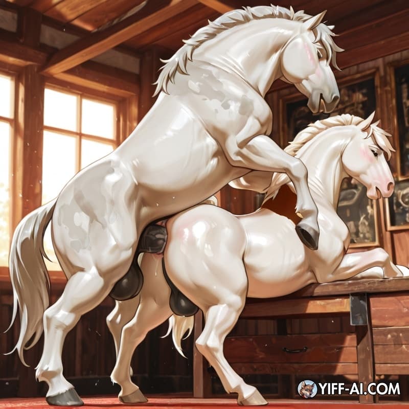 white stallion  on black horse , anal , big , feral horse, sex. threesome