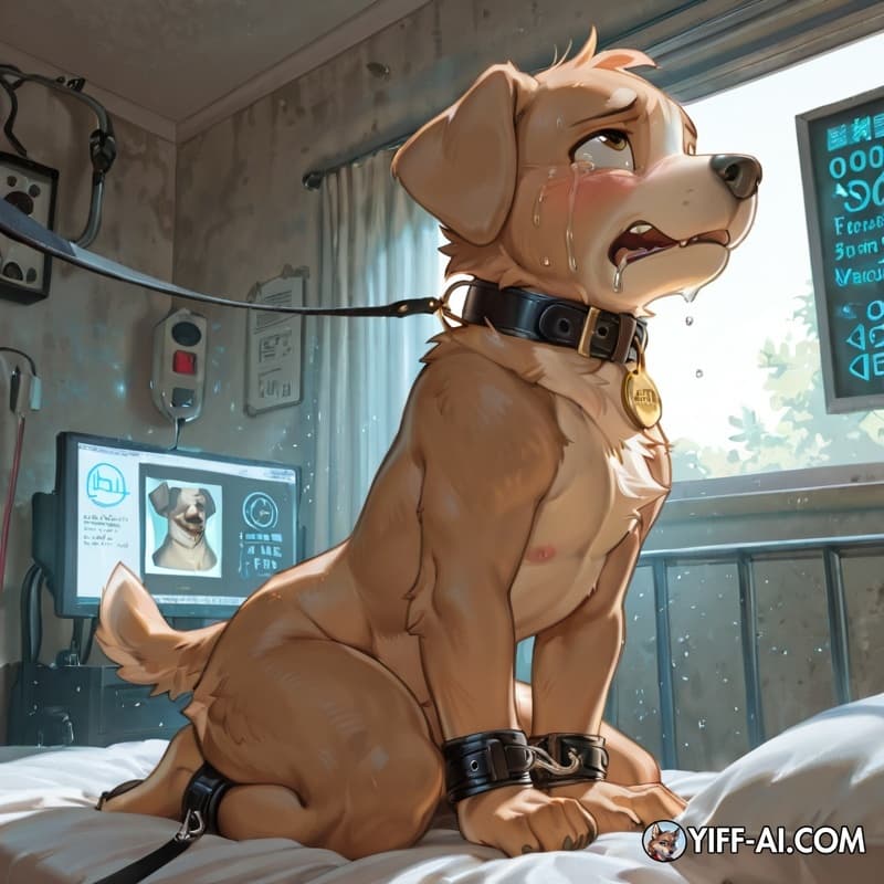 Bondage, ftm boy, top surgery, collar, crying, puppy
