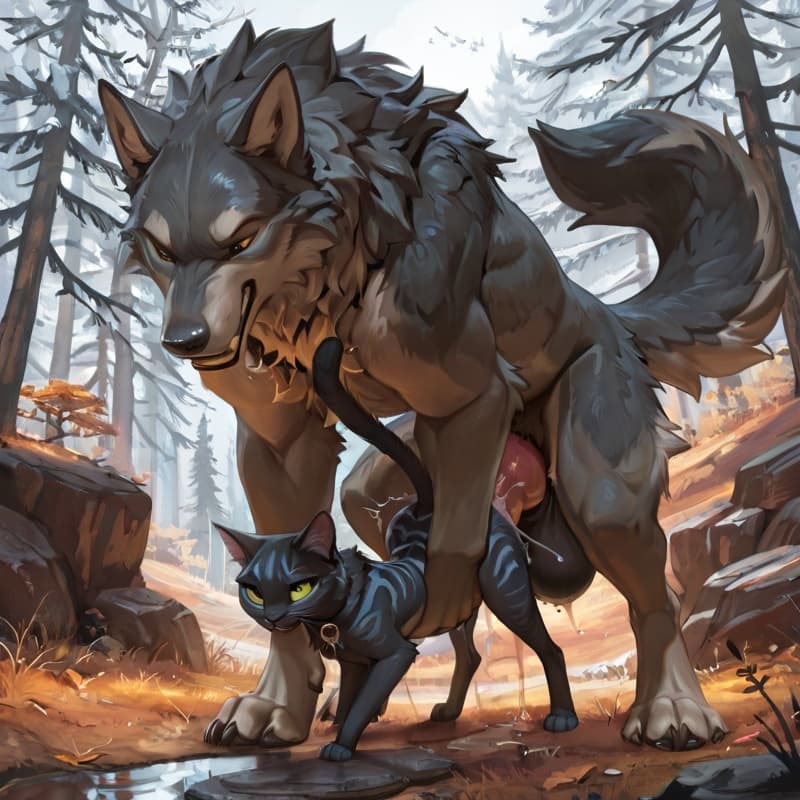 (Male wolf big_penis (feral:1.3)), +(female cat (feral:1.3)), male_penetrating, female_penetrated, fully_inside, larger_male, (extreme_size_difference:1.3), (extreme_penetration:1.3), 