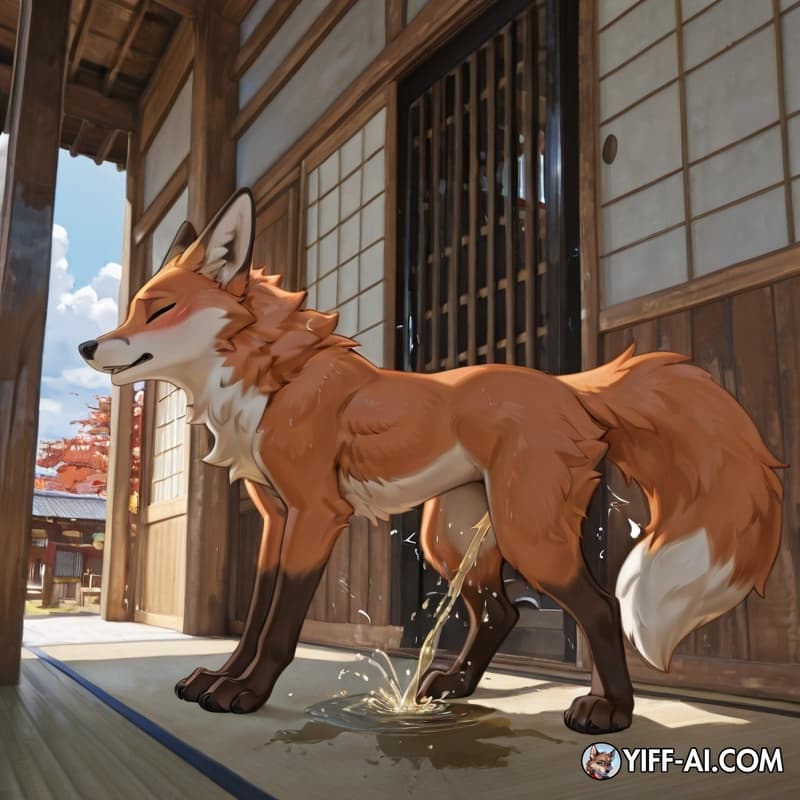 peeing_on_another, fox_tail, fox_ears, knot,