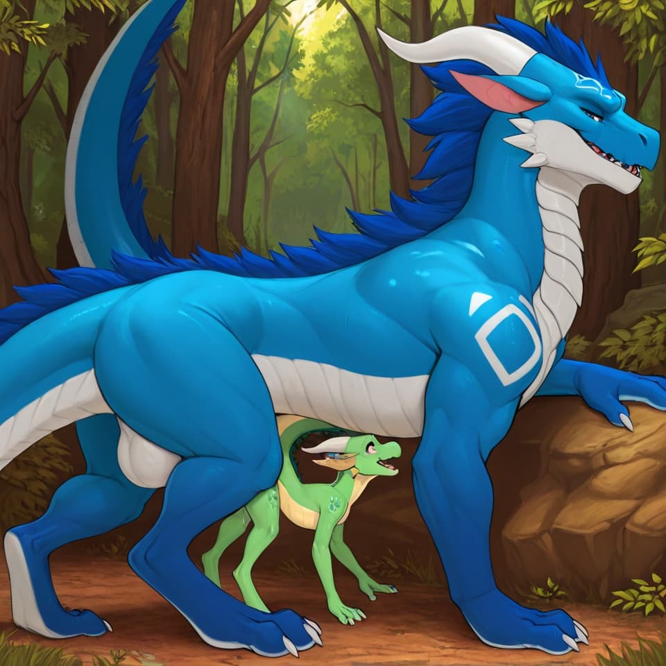 (Male dragon blue (feral:1.3)), +(female kobold green (feral:1.3)), male_penetrating, female_penetrated, fully_inside, size_difference, larger_male, extreme_size_difference, large_penetration, 