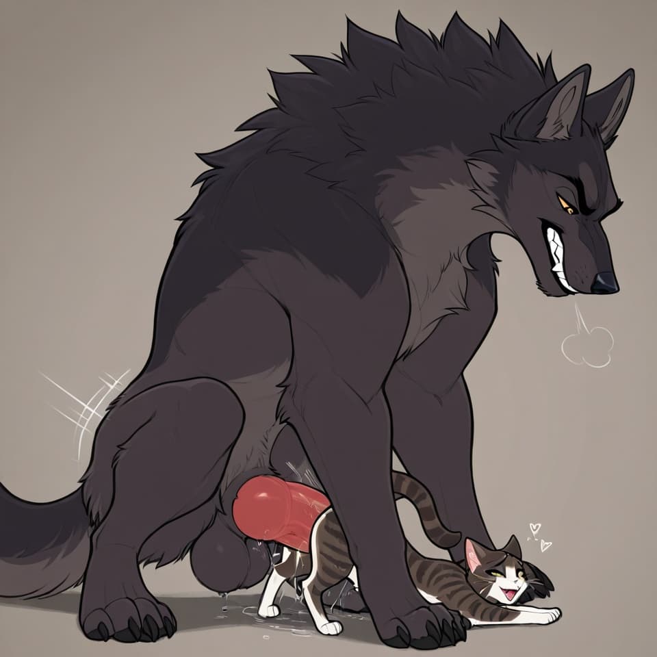 (Male wolf big_penis (feral:1.3)), +(female cat (feral:1.3)), male_penetrating, female_penetrated, fully_inside, larger_male, (extreme_size_difference:1.3), (extreme_penetration:1.3),
