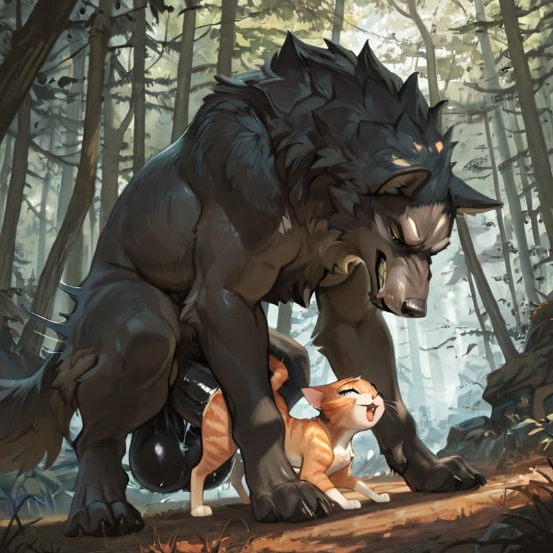 (Male wolf big_penis (feral:1.3)), +(female cat (feral:1.3)), male_penetrating, female_penetrated, fully_inside, larger_male, (extreme_size_difference:1.3), (extreme_penetration:1.3), 