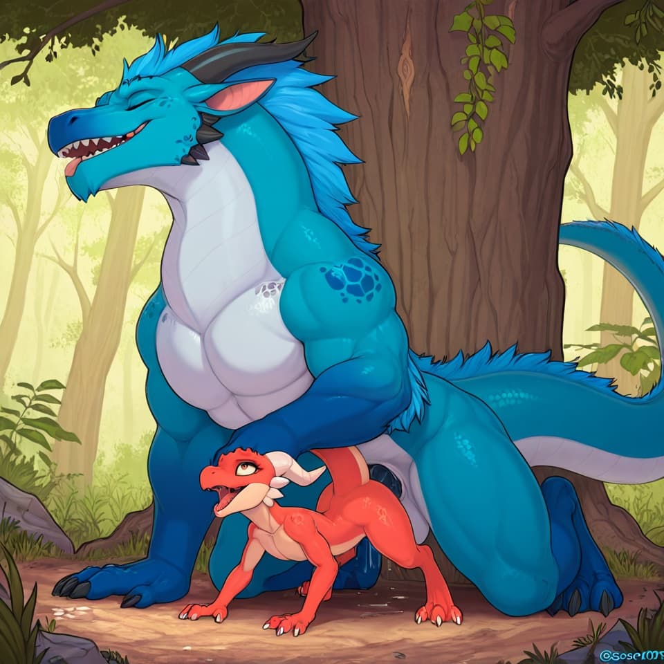 (Male dragon blue big_penis (feral:1.3)), +(female kobold green (feral:1.3)), male_penetrating, female_penetrated, fully_inside, larger_male, (extreme_size_difference:1.3), (extreme_penetration:1.3), 