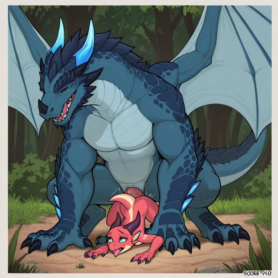 (Male dragon (feral:1.3)), (female kobold) male_penetrating, female_penetrated, fully_inside, size_difference, larger_male, large_penetration,