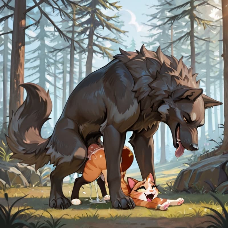  (male wolf squatting) , (female_cat), penetration, (extreme_size_difference:1.3), larger_male, balls_deep,  (playful:1.3), (happy_sex:1.3), (feral_female:1.3), (feral_penetrated:1.3), (vaginal_penetr
