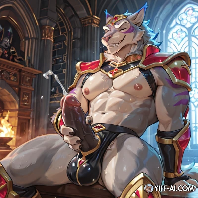 Escena explícita del oso furry:Un oso antropomórfico enorme y extremadamente musculoso está de pie frente a ti, mirando directamente con una expresión dominante y cachonda. Pelaje marrón oscuro brilla