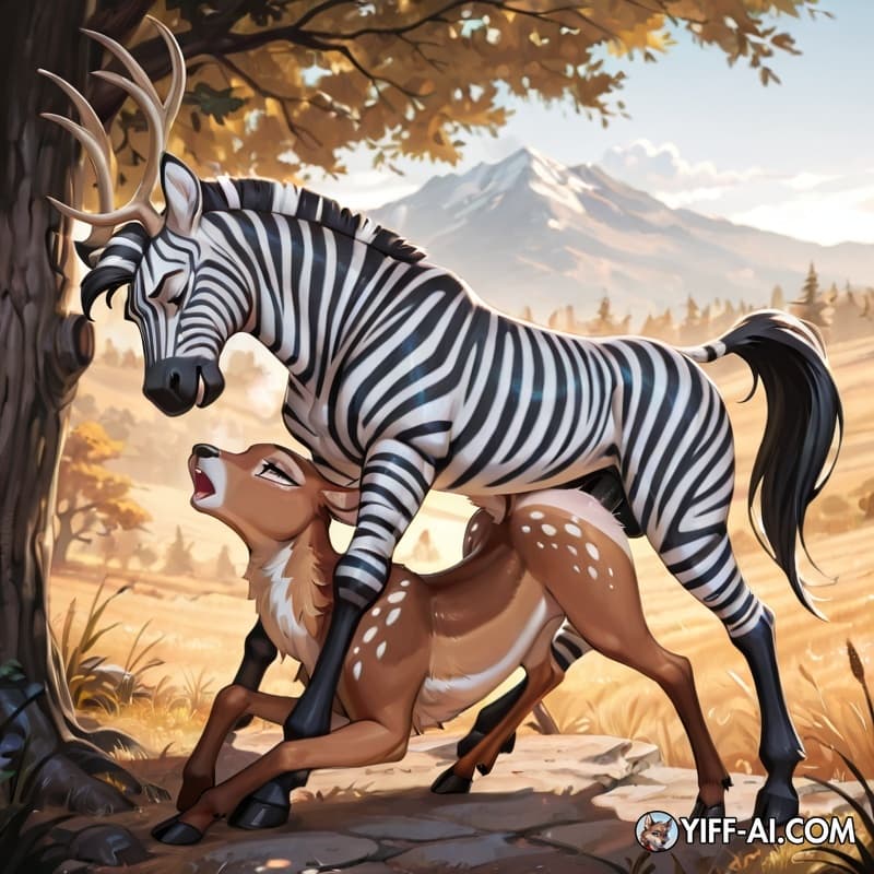Duo, male Stag Deer, penile_penetration,  female Zebra, feral_on_feral, , explizit_view

