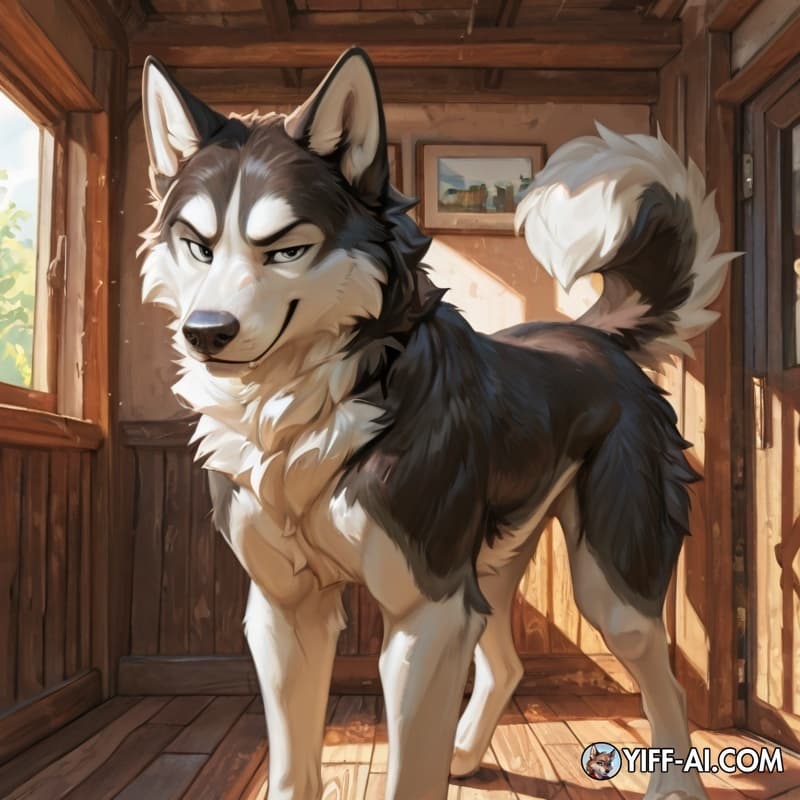 Feral, Husky, Male, Gay, raised_tail, smirking_at_viewer,