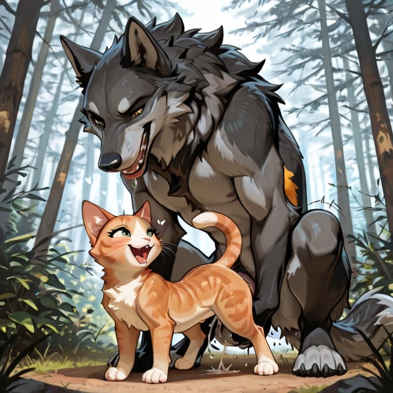  (male wolf squatting) , (female_cat), penetration, size_difference, larger_male, balls_deep,  (playful:1.3), (happy_sex:1.3), (feral_female:1.3), (feral_penetrated:1.3), (vulva:1.3), (vaginal_penetra