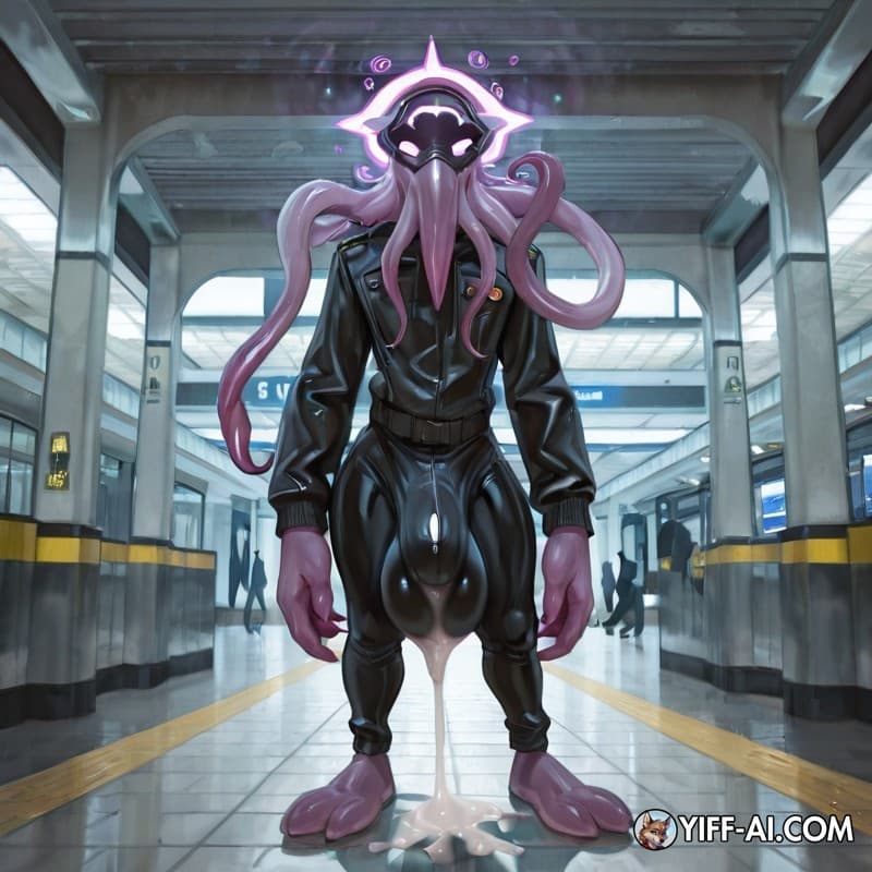 Mindflayer, mind_control, big_bulge, leaking_cum, public_exposure, metro_station, grabbing_bulge, big_hands, big_feet,