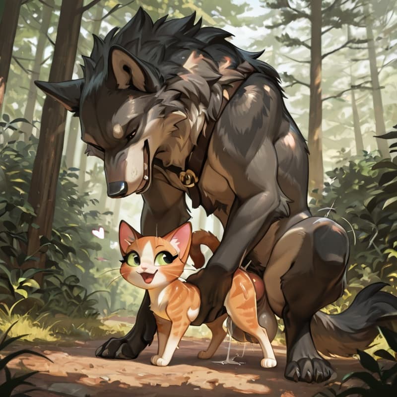  male wolf, squatting , (female_cat), penetration, size_difference, larger_male, balls_deep,  (playful:1.3), (happy_sex:1.3), (feral_female:1.3), (feral_penetrated:1.3), vulva, (vaginal_penetration:1.