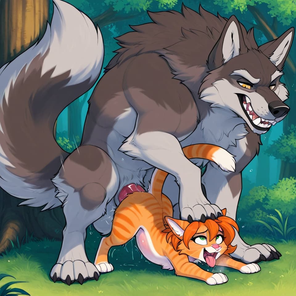 (Male wolf big_penis (feral:1.3)), +(female cat (feral:1.3)), male_penetrating, female_penetrated, fully_inside, larger_male, (extreme_size_difference:1.3), (extreme_penetration:1.3),