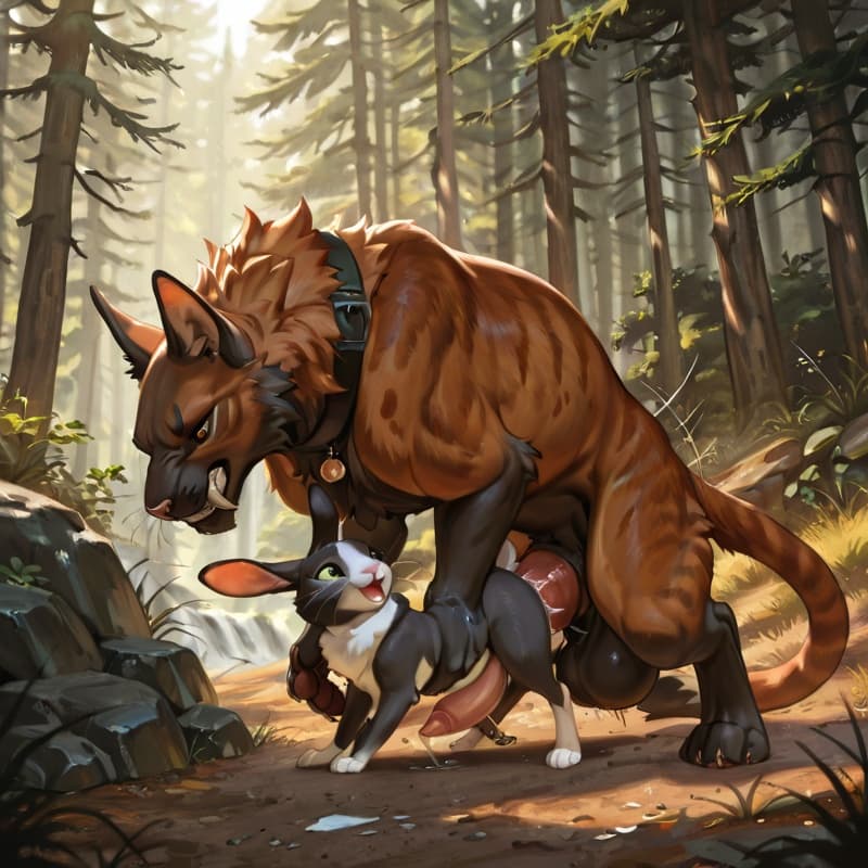 (Male cat, big_penis,  (feral:1.3)), +(female rabbit (feral:1.3)), male_penetrating, female_penetrated, fully_inside, size_difference, larger_male, extreme_size_difference, extreme_penetration, 