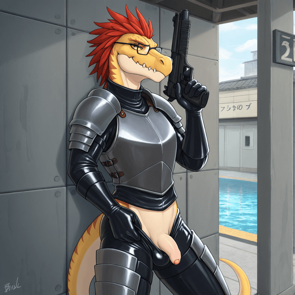 by brouva, by dark_nek0gami, by spiritalpham skinny Male, Male Kig-yar Ruuhtian scales, vanilla skin vanilla body, foreskin, small_penis, micropenis, short_tail, solo_Focus multiple_piercings, short_m