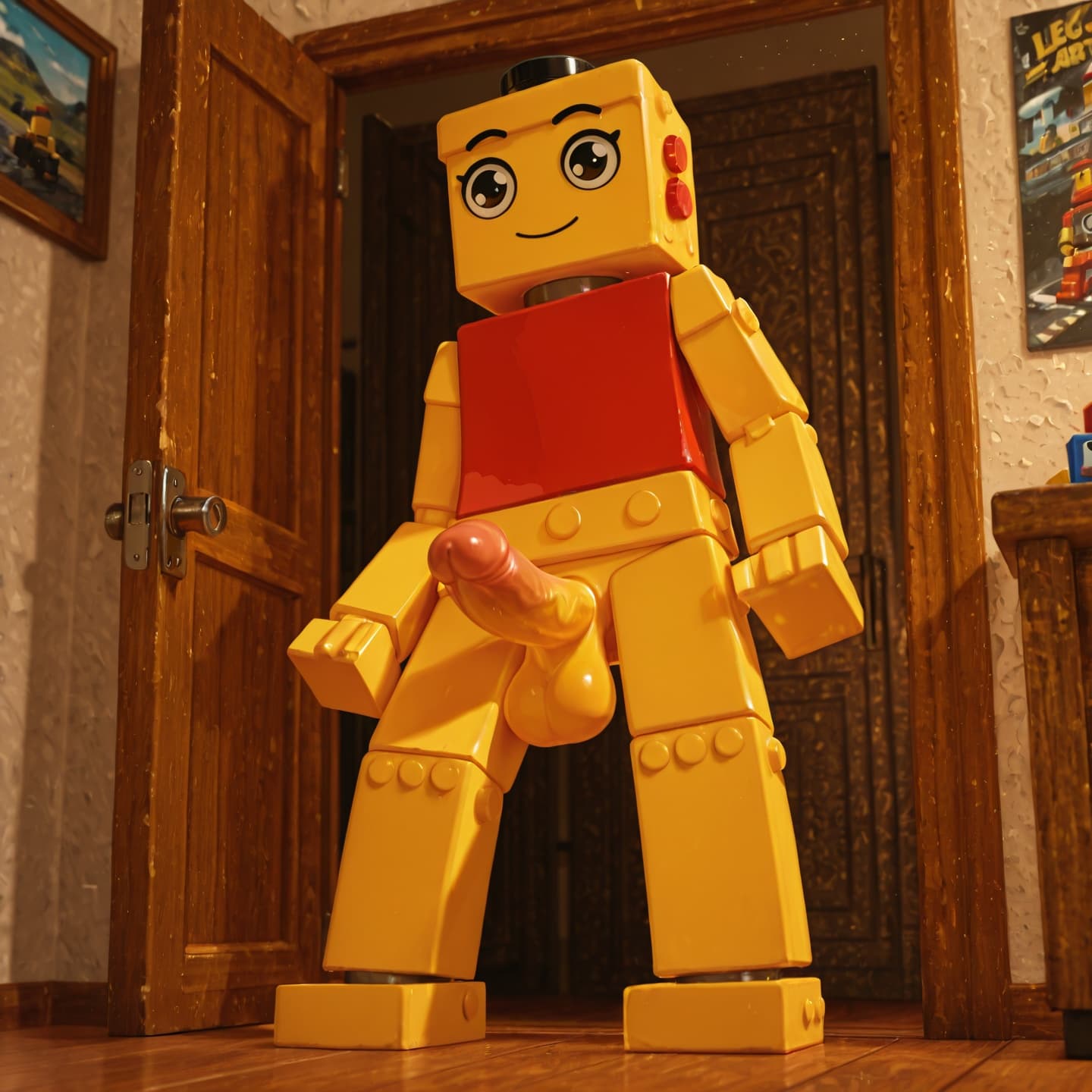 (Lego_art:1.4), solo, anthro, male, canid, standing, legos, made_of_legos, bottomless, penis, 