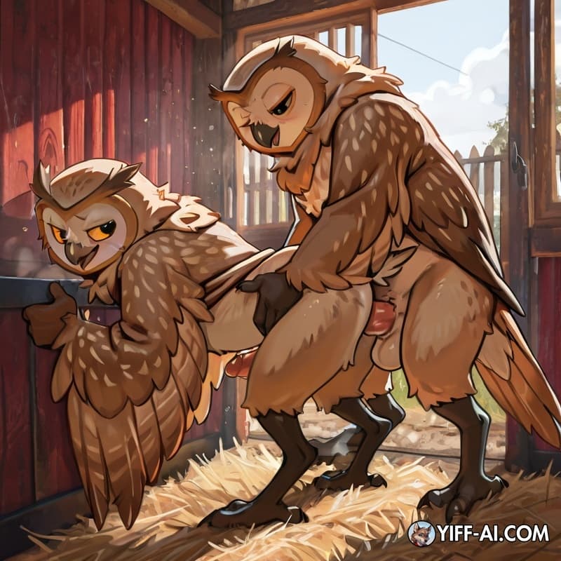 anthro_on_anthro, anthro_penetrating, barn_owl doggystyle, standing, erection, 
