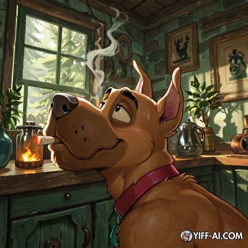  furry, dog, anthro, male, gay, stoned, courage_the_cowardly_dog, Scooby, smoking_marijuana, soft_vore, smoke_from_mouth, same_size_vore,  male/male, nsfw