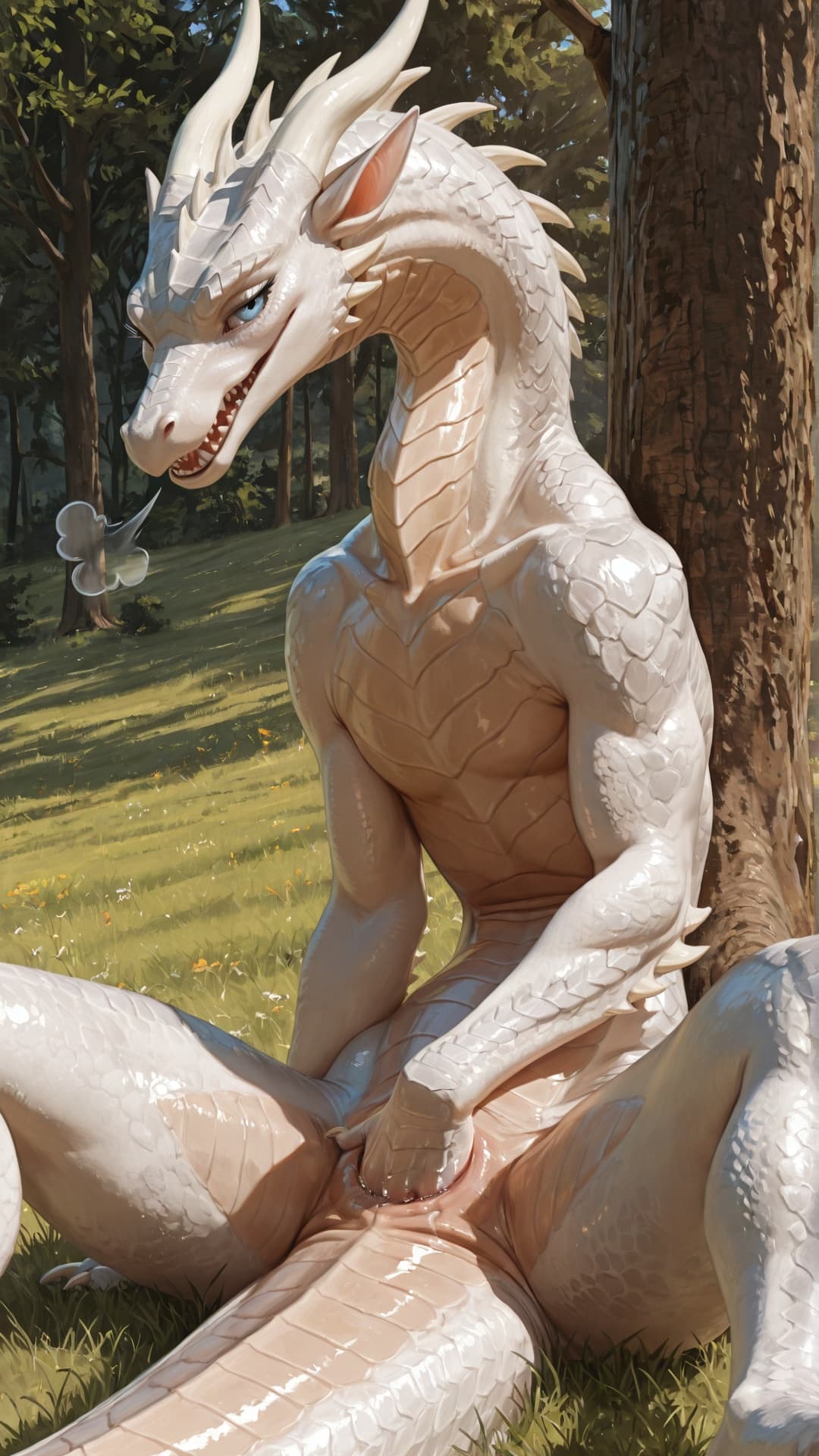 solo, dragon, feral, female, ((quadruped)), ((((horizontal_cloaca)))), y_cloaca, (((reaching_between_legs))), spread_legs, spreading, (((fisting_own_cloaca))), fisting, presenting, prolapsed_cloaca, (