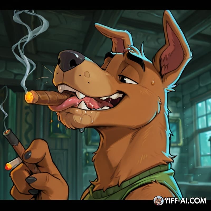 male, furry, gay, stoned, soft_vore, oral_vore, same_size_vore, smoking_marijuana,  cartoon, courage the cowardly doggy,  Scooby doo oral_vore, mawplay in mouth while smoking 