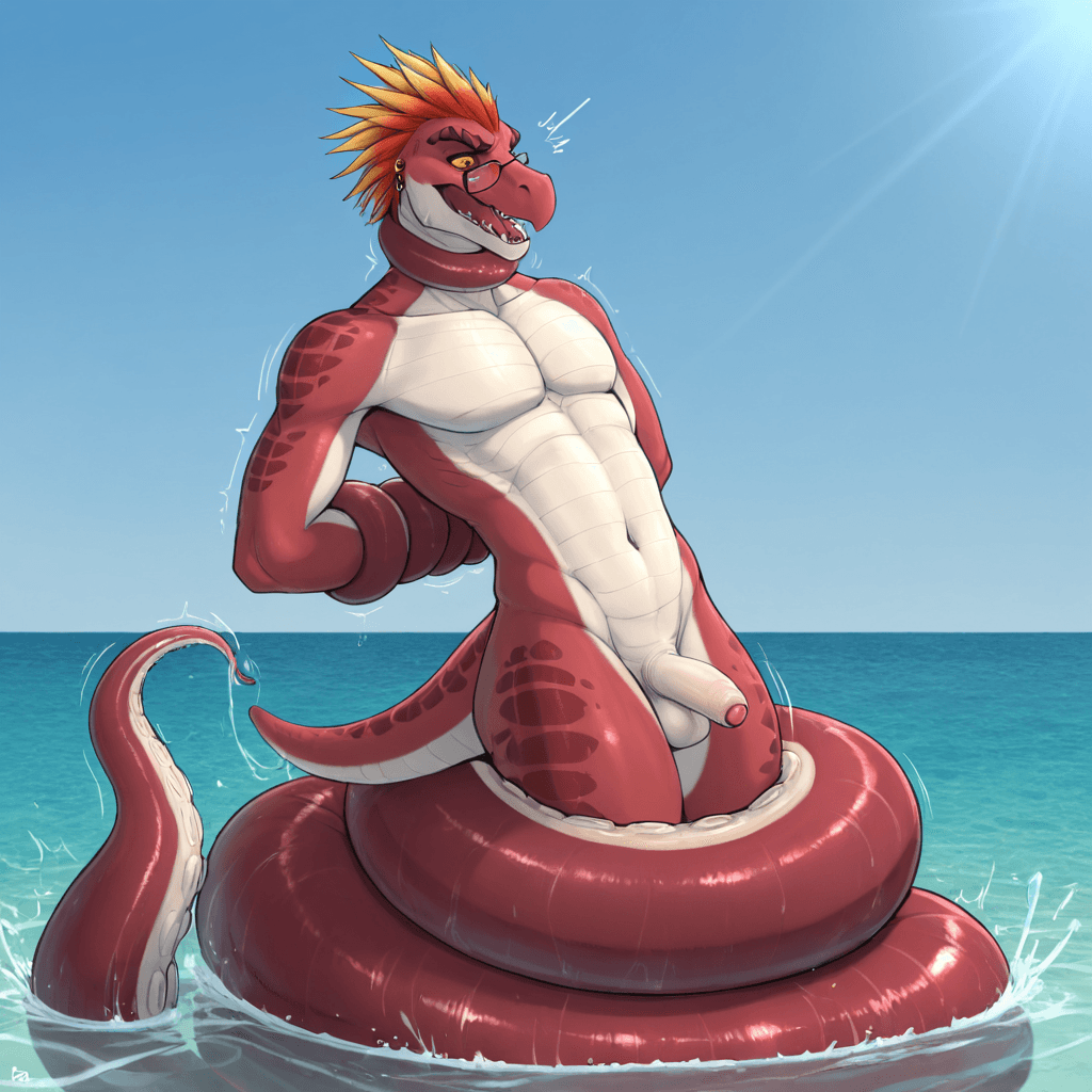 by brouva, by dark_nek0gami, by spiritalpha skinny Male, Male Kig-yar Ruuhtian scales, vanilla skin vanilla body, foreskin, small_penis, micropenis, short_tail, solo_Focus multiple_piercings, short_ma