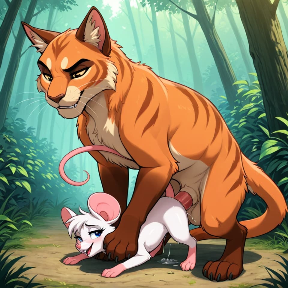(Male cat, (feral:1.3), humanoid_penis), (female mouse, (feral:1.3)), vaginal_penetration, penetration, feral_on_feral, feral_penetrating_feral, size_difference, larger_male, male_penetrating_female,