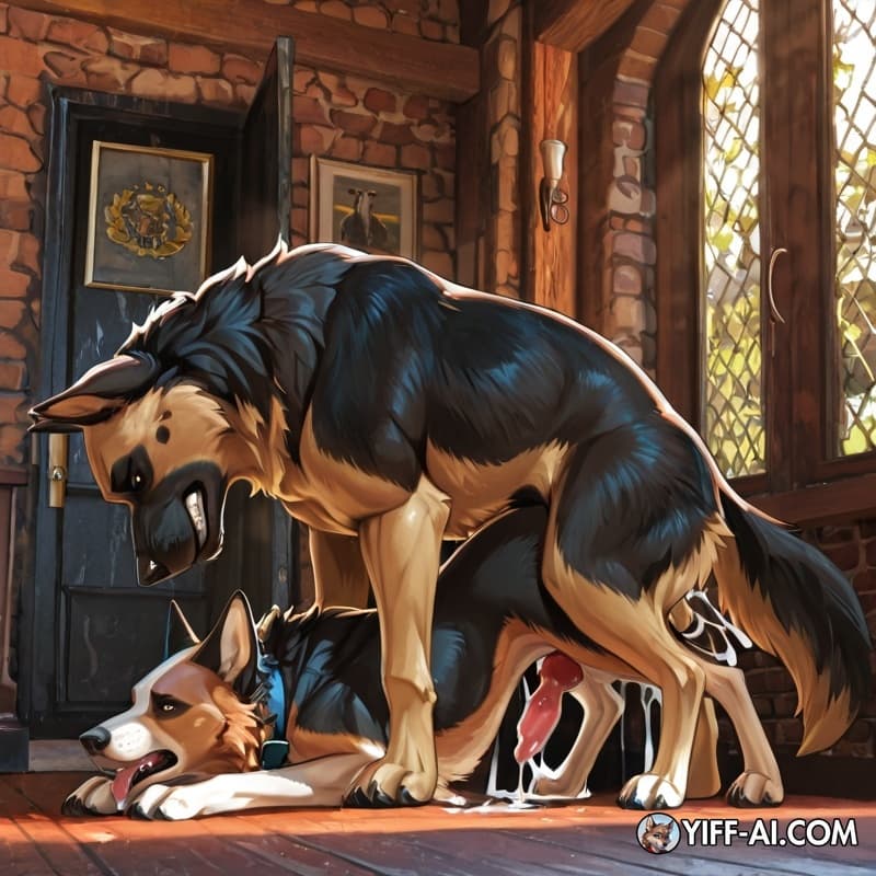 animal_genitalia, feral, male/male, cum_while_penetrated, forced, canine_penis,  dog, saint_bernard, german_shepherd