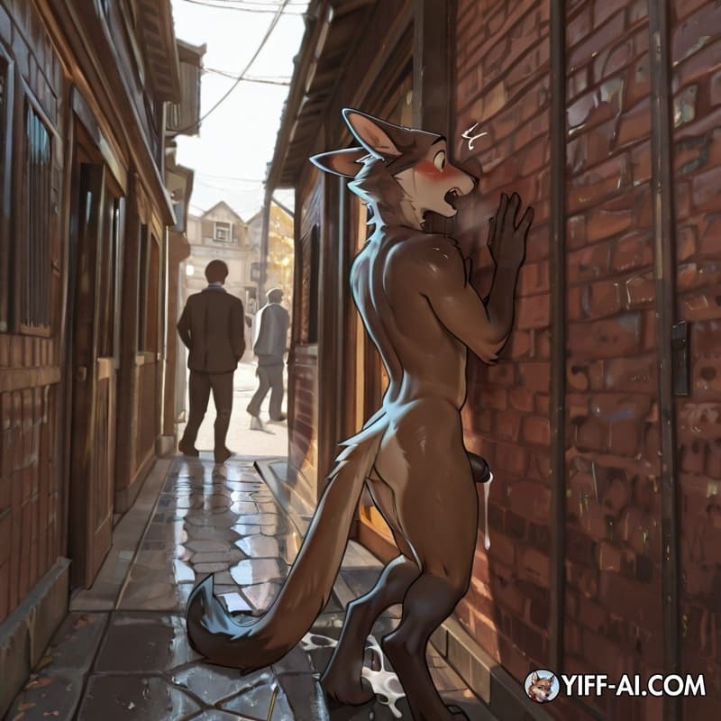 male/male, against_wall, cum_drip, public, caught_in_the_act, 