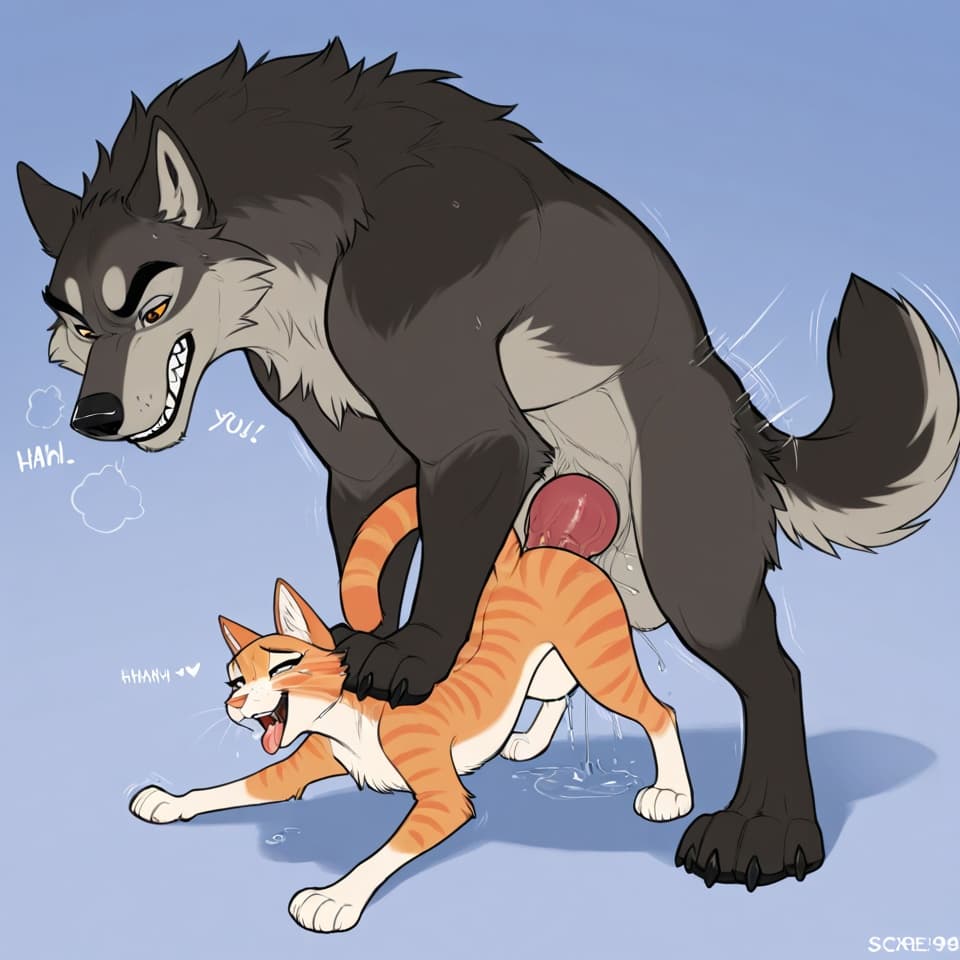 (Male wolf big_penis (feral:1.3)), +(female cat (feral:1.3)), male_penetrating, female_penetrated, fully_inside, larger_male, (extreme_size_difference:1.3), (extreme_penetration:1.3), 