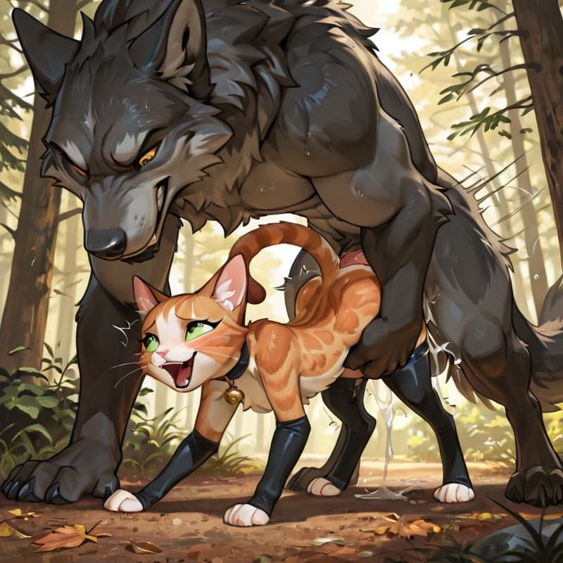 (Male wolf big_penis (feral:1.3)), +(female cat (feral:1.3)), male_penetrating, female_penetrated, fully_inside, larger_male, (extreme_size_difference:1.3), (extreme_penetration:1.3), knotting,