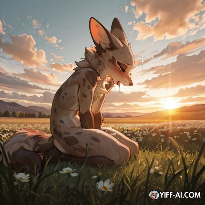 make a picture of a tomboyish furry girl masturbating in a meadow 
