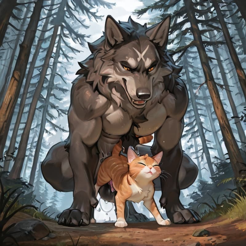 (Male wolf big_penis (feral:1.3)), +(female cat (feral:1.3)), male_penetrating, female_penetrated, fully_inside, larger_male, (extreme_size_difference:1.3), (extreme_penetration:1.3), 