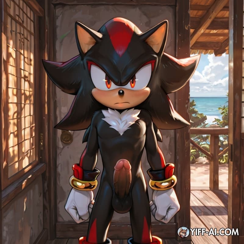 shadow_the_hedgehog, standing, looking_at_viewer, humanoid_penis, erection, 