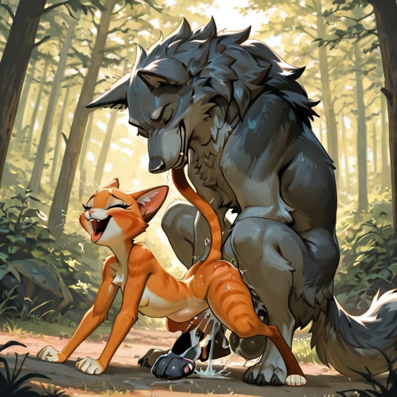  (male wolf squatting) , (female_cat), penetration, (extreme_size_difference:1.3), larger_male, balls_deep,  (playful:1.3), (happy_sex:1.3), (feral_female:1.3), (feral_penetrated:1.3), (vaginal_penetr