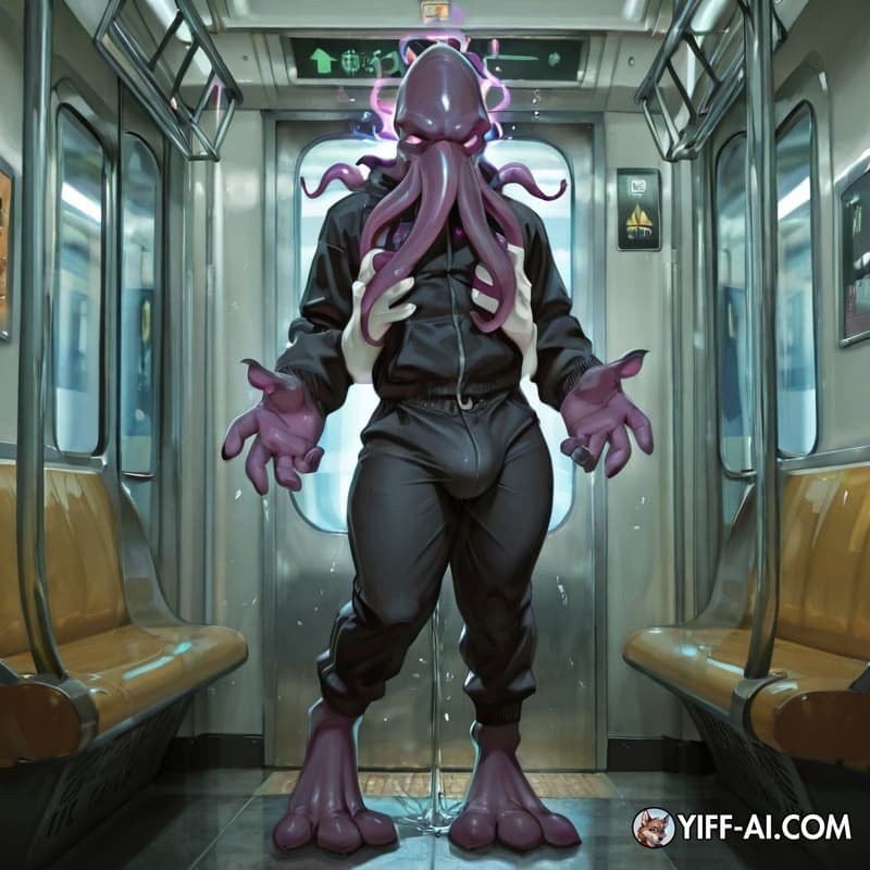 Mindflayer, mind_control, mindfuck, big_hands, big_feet, standing, Subway, detailed_bulge, grabbing, orgasm,