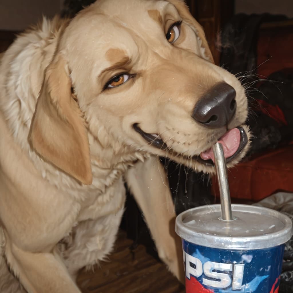 solo, feral, canid, dog, golden_labrador, oral, sucking_tip, looking_at_viewer, coy, smirking_at_viewer, 