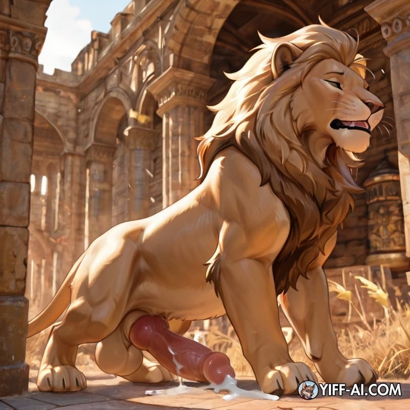 Solo, feral, lion, cum_inside, big_penis, 